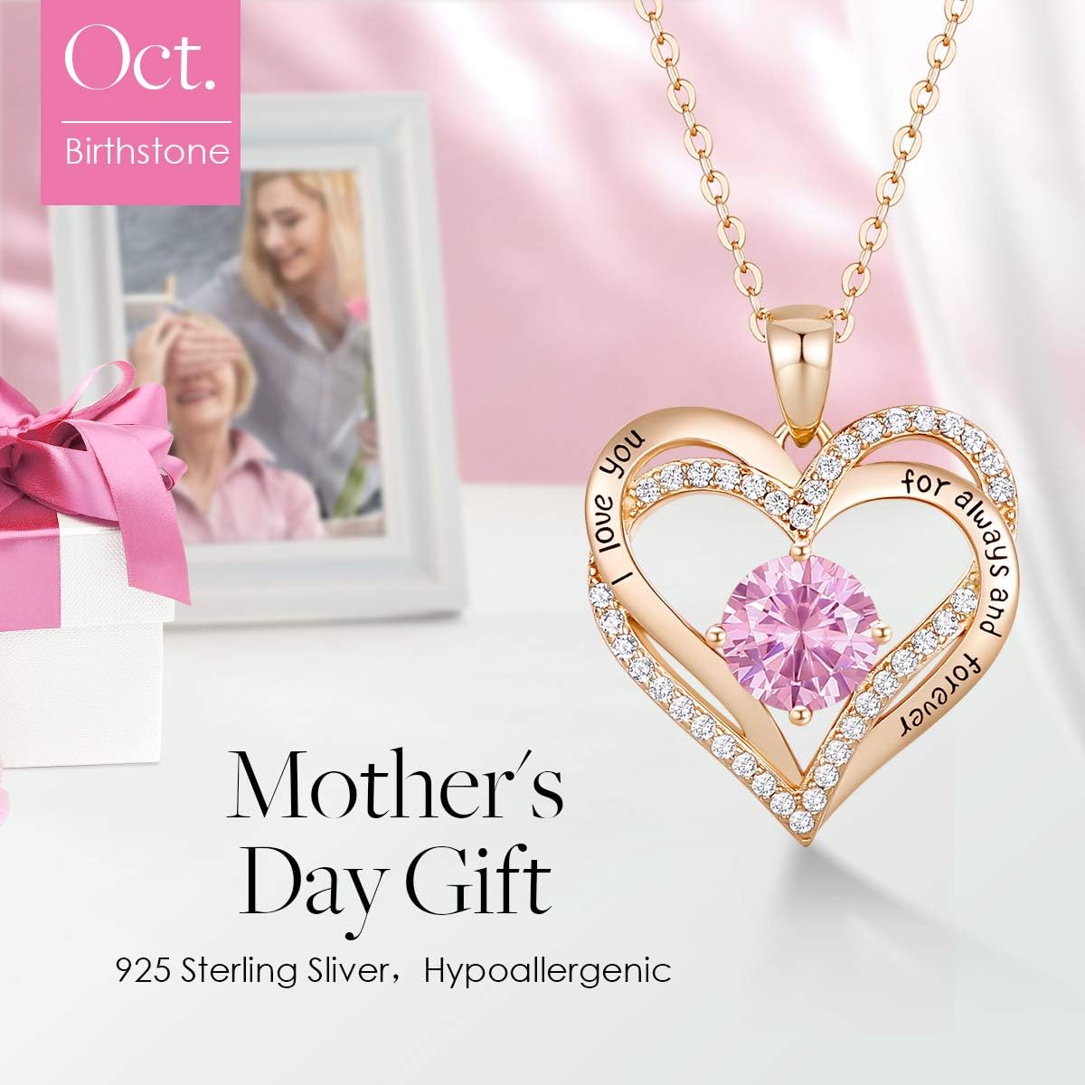 CDE Forever Love Heart Necklaces for Women, Wedding Anniversary, Birthday Mothers Day Christmas Day Gifts for Mom, Mother, Wife, friend, S925 Silver Jewelry with Birthstone Pendant