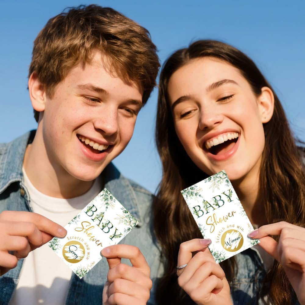 50 Pack Baby Shower Eucalyptus Theme Scratch Off Game, Natural Plants Scratch Card for Birthday Party Lottery Games Group Games Family Activity, Baby Shower Activity and Idea