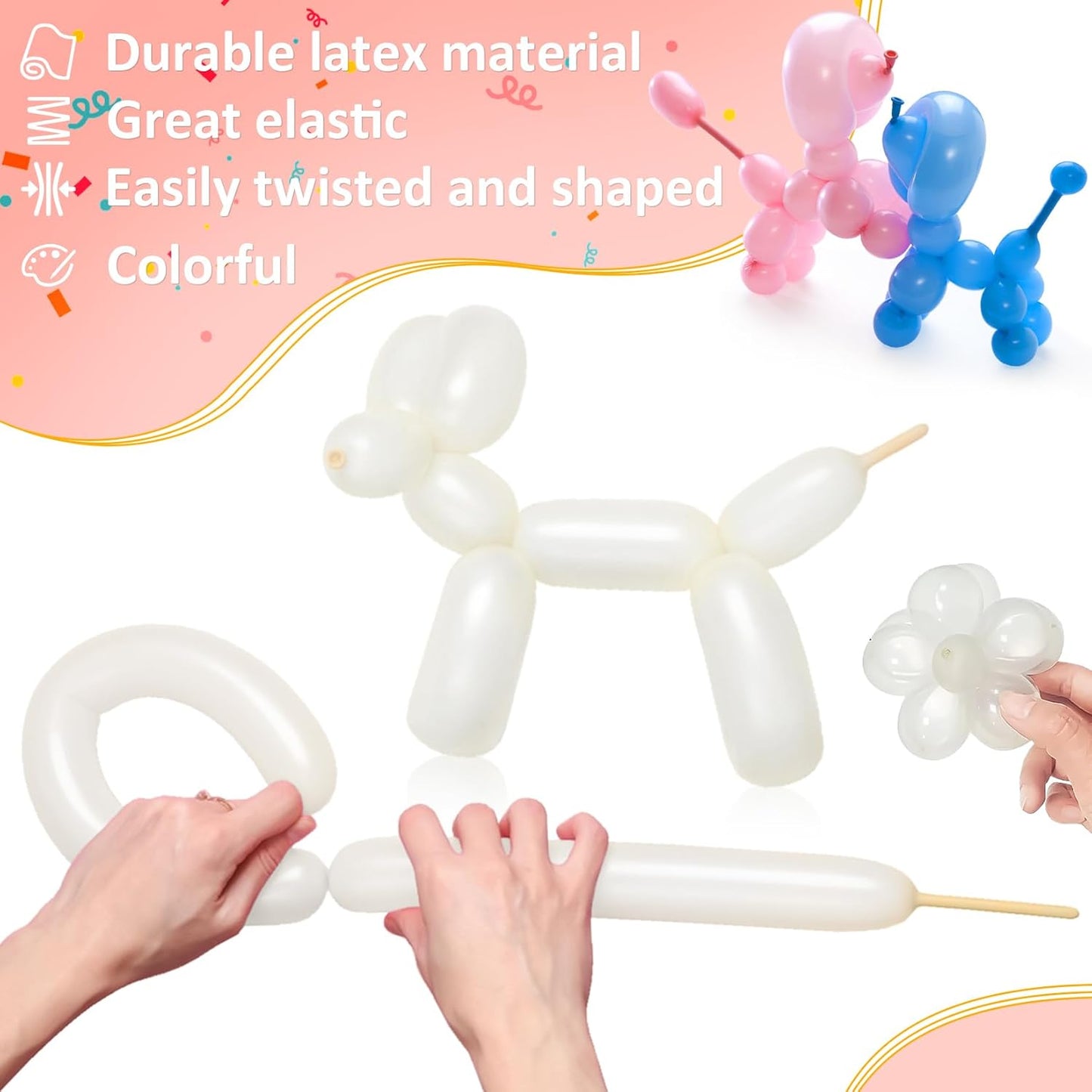 MAQIHAN 100PCS 260 Balloons Clear - Long Clear Balloon for Tying Balloon Arch Globos 260q Transparentes Long Skinny Balloon for Animals Twisting Modeling Balloons Birthday Party Decoration