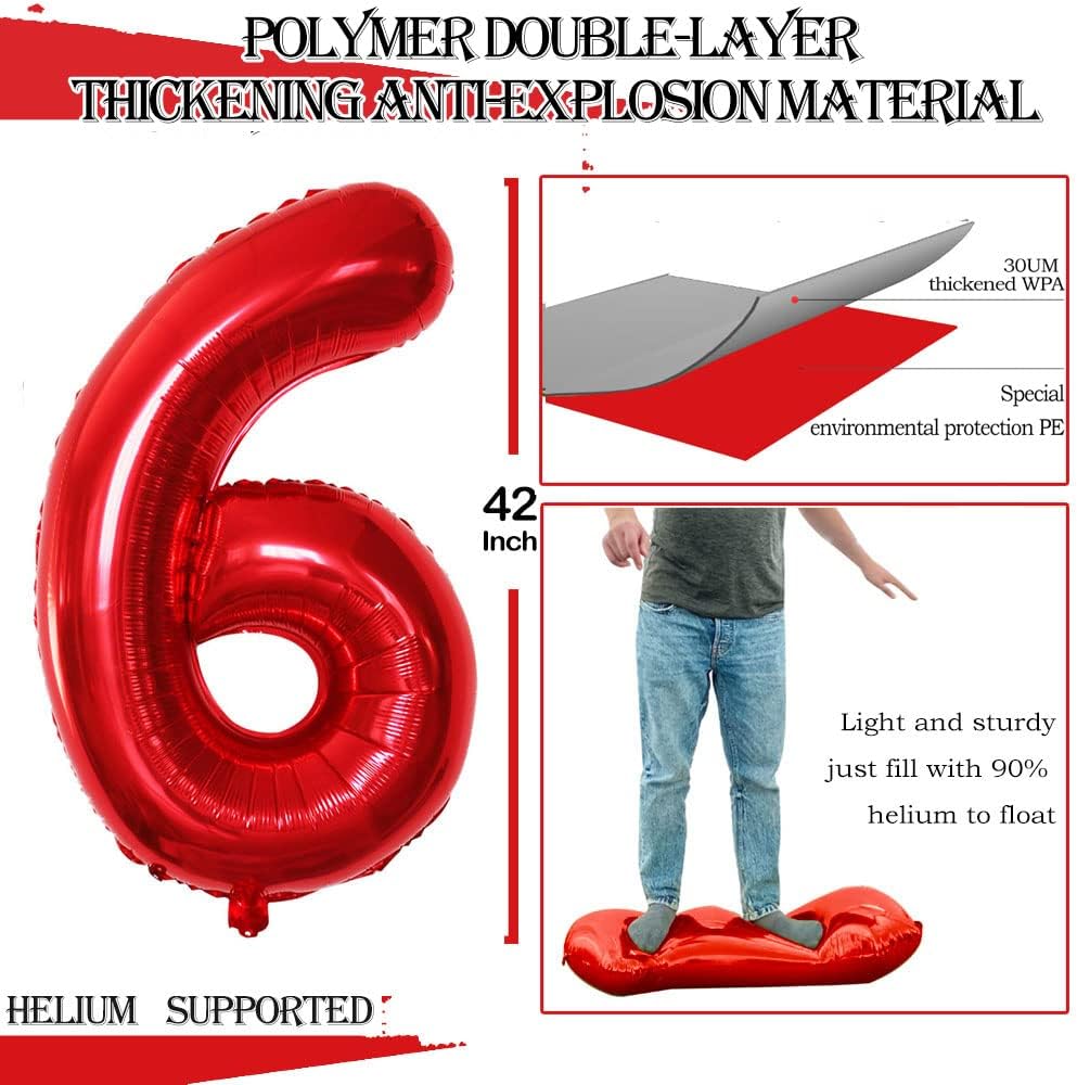 GOER Number 16 Balloons for 16th Birthday Sweet 16 Party Decorations,42 Inch Jumbo Foil Helium 61 Balloons for 61st Birthday Party Decoration (Red)