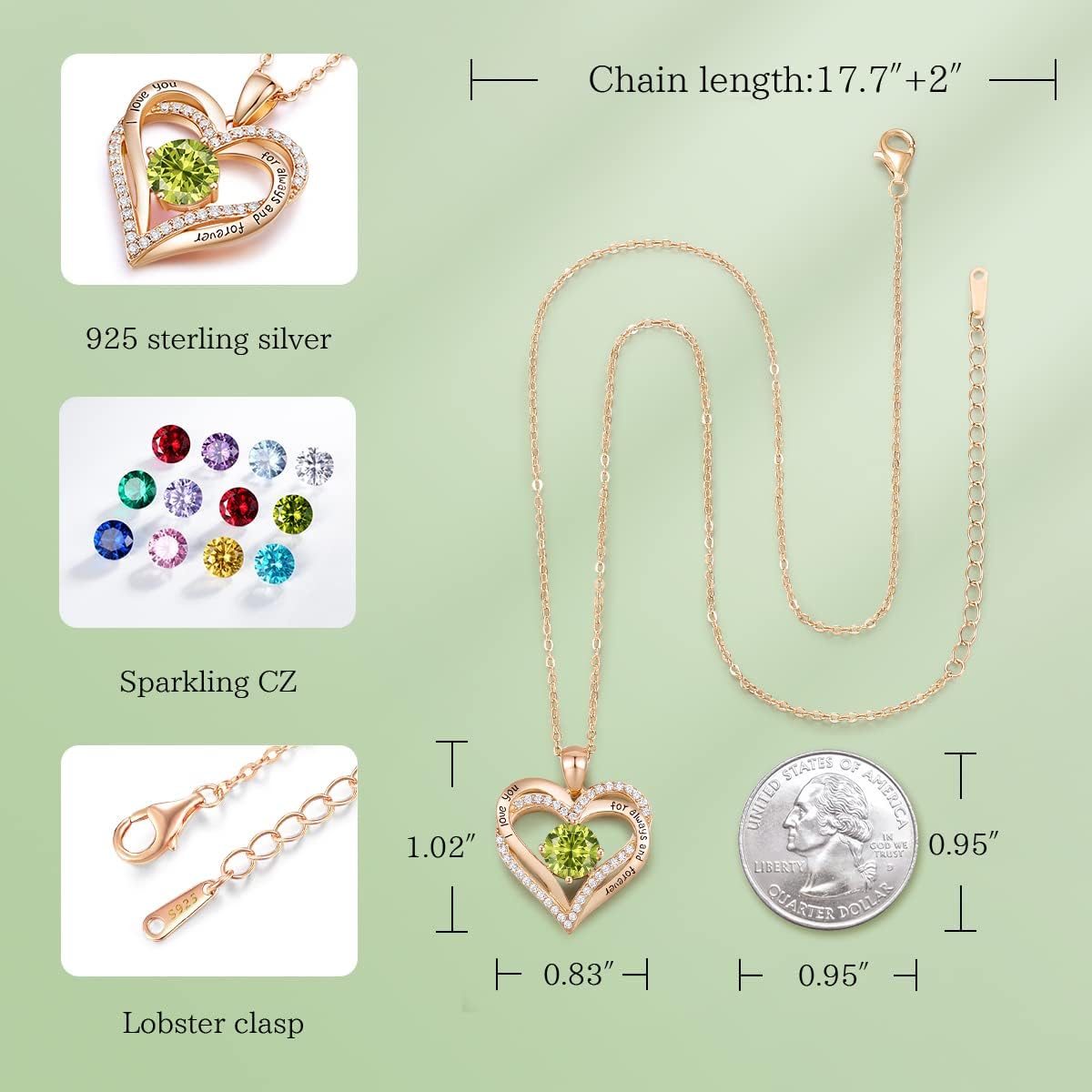 CDE Forever Love Heart Necklaces for Women, Wedding Anniversary, Birthday Mothers Day Christmas Day Gifts for Mom, Mother, Wife, friend, S925 Silver Jewelry with Birthstone Pendant