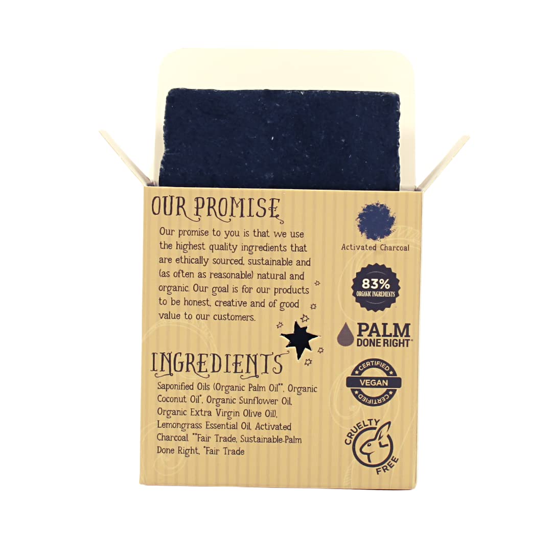 Organic Lemongrass Soap - Charcoal Bar - Gentle Cleansing for Sensitive Skin Citrus Herbal - 3 Pack - Natural Soap