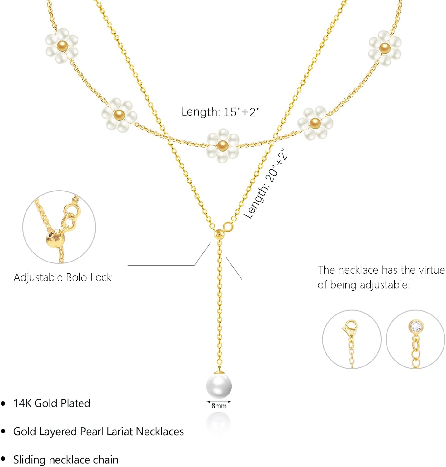 OGD Gold Pearl Necklaces Set for Women 14K Gold Plated Dainty Layered Pearl Cute Daisy Pearl Choker Gold Necklace Gifts for Women Gold Trendy Jewelry Gifts