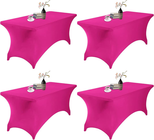 4Pack Spandex Waterproof Table Covers 6ft，Spandex 6ft Waterproof Table Cover for Party,Wedding, Banquet, and Events(Fuchsia)