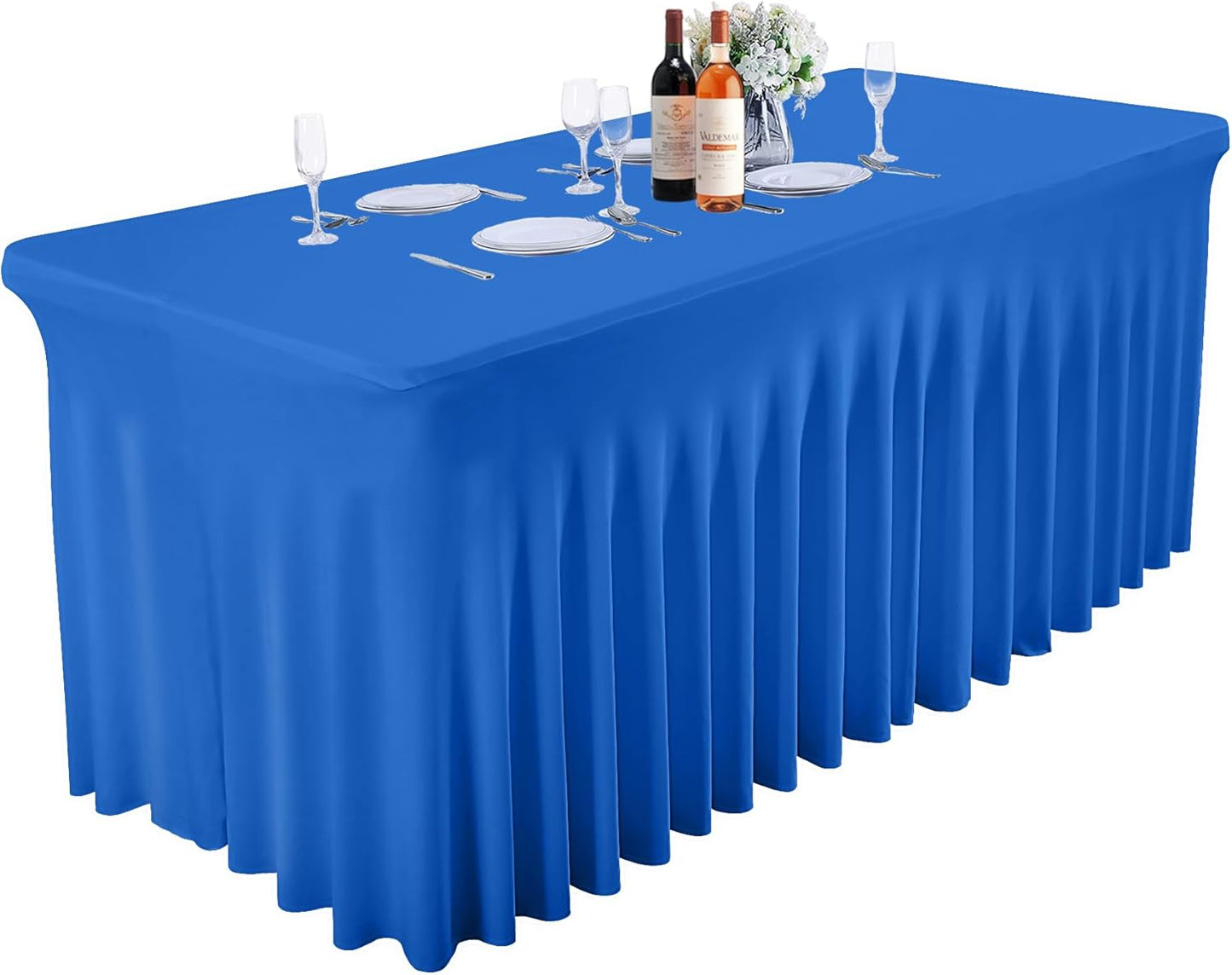 PARTISKY Royal Blue Spandex Tablecloth for 8ft Rectangle Tables, Stretchable Table Cover Skirt for Folding Tables Weddings Parties Banquets Events Trade Shows and Dessert Table