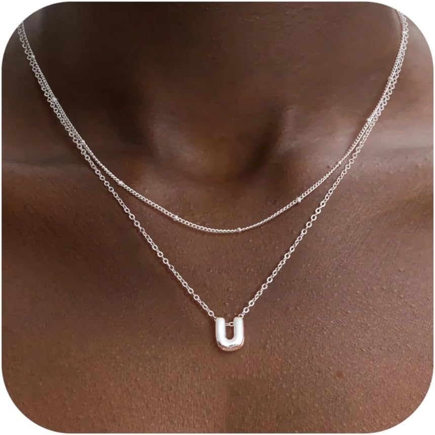 Bubble Letter Necklace Layered Initial Necklaces for Women Dainty Cute Choker Pendant Stack Jewelry Teen Gift Trendy Stuff