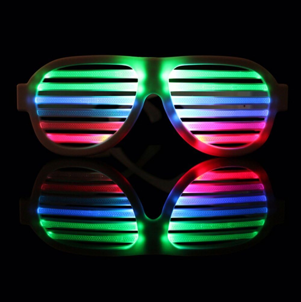 GS GLOWSEEN LED Light Up Shutter Sunglasses Sound Reactive - USB Rechargeable Rave Glasses for Party, Music Festival- White