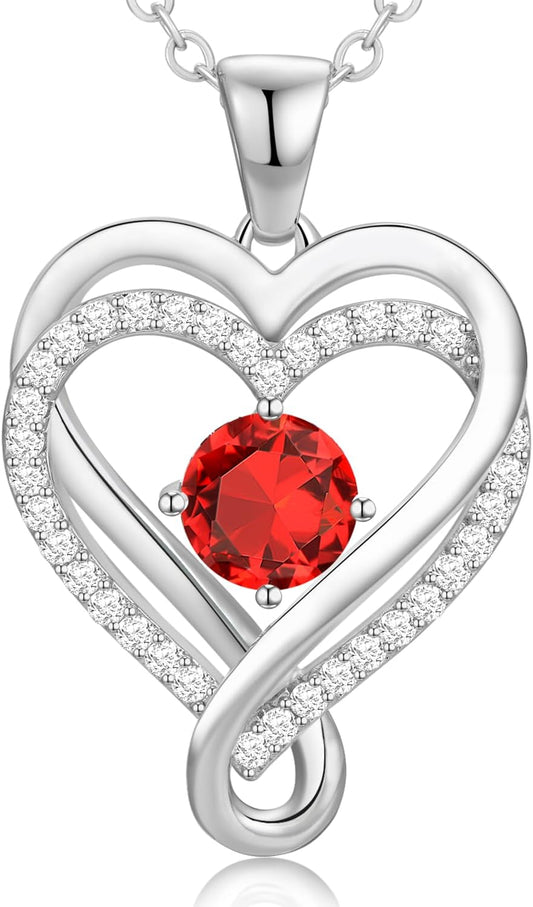 18K Rose Gold Infinity Love Heart Birthstone Necklace for Women Wife, Anniversary for Women Wife Birthday Gift for Her Girlfriend Mom Daughters, I Love You Women's Jewelry S925 Sterling Silver