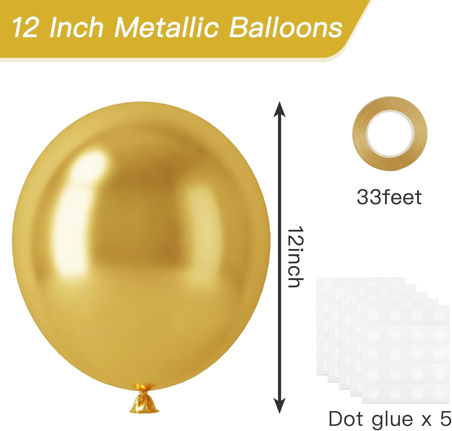 RUBFAC 120pcs Gold Balloons 12 Inches Chrome Metallic Balloons, Metallic Gold Balloons for Graduation Anniversary Wedding Party Supplies Garland Arch Decoration