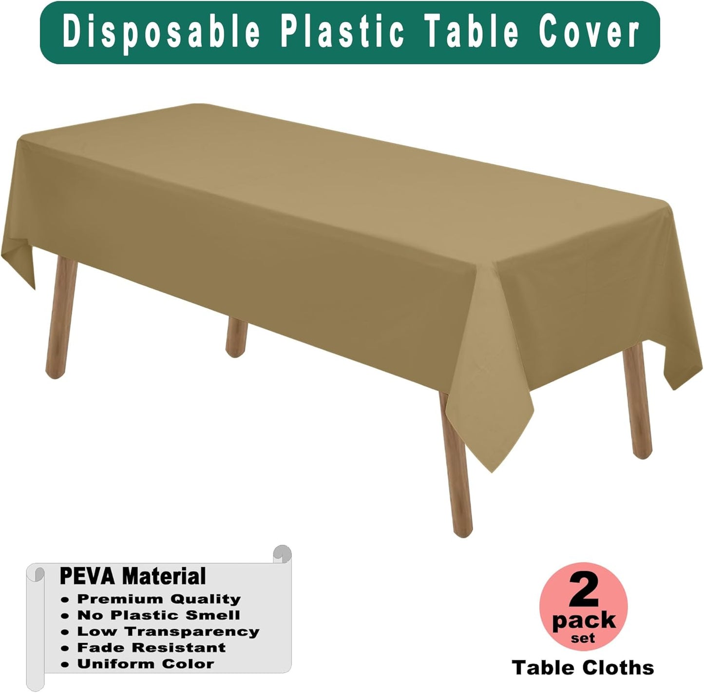 PARTY ULYJA Gold Plastic Tablecloths 2 Pack Solid Disposable Table Covers 54 x 108 Inch Golden PEVA Table Cloths for BBQ Picnic Birthday Wedding Banquet Parties 8 ft Rectangle Table Use