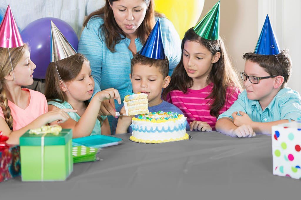 Party Solids 54 Inch X 300 Feet Silver Plastic Table Cover Roll in A Cut - to - Size Box with Convenient Slide Cutter. Cuts Up to 36 Rectangle 8 Feet Plastic Disposable Tablecloths