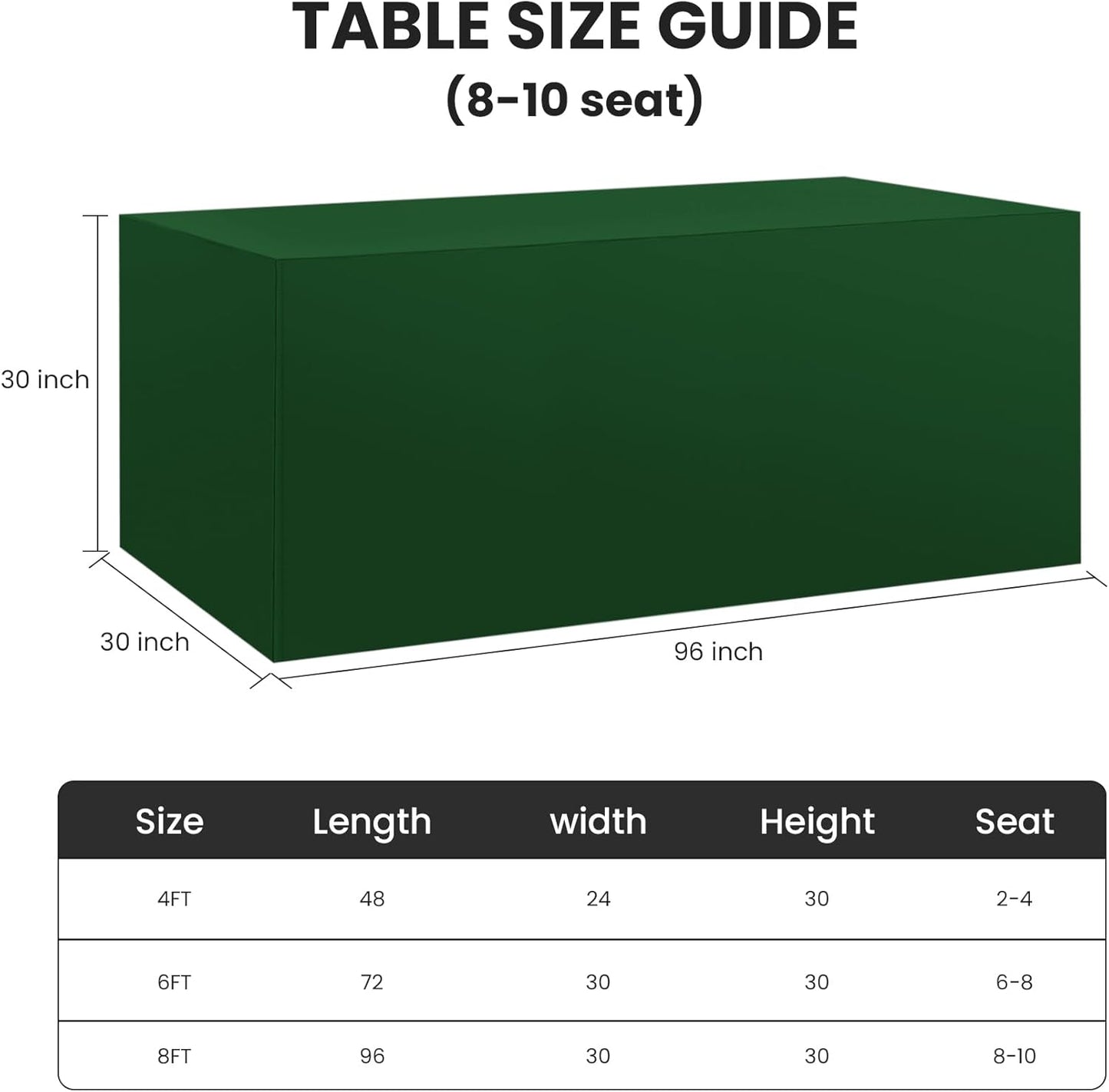 Ascoza 2 Pack Fitted Tablecloth for 8 Foot Rectangle 96 x 30 Inch Hunter Table Covers Water Resistant Polyester Cloth for Folding, Parties,Display, Trade Show (Hunter)
