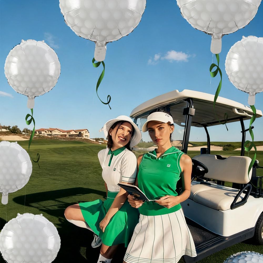 12 PCS 18 Inch Golf Balloons Golf Party Decorations Birthday Themed Party Decor Cart Supplies Giant Large Sports Ball Balloon Gender Reveal Christmas Mylar Foil Helium Aluminum Balloon Kit for Party