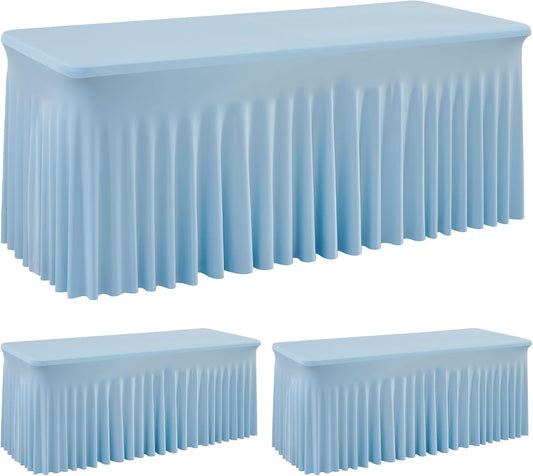 leegleri 2 Pack Baby Blue Spandex Fitted Table Clothes for 6 Foot Rectangle Tables, Wrinkle Free 6ft Table Cover, Spandex Table Skirt for 6FT Rectangle Tables-for Banquet Weddings Parties
