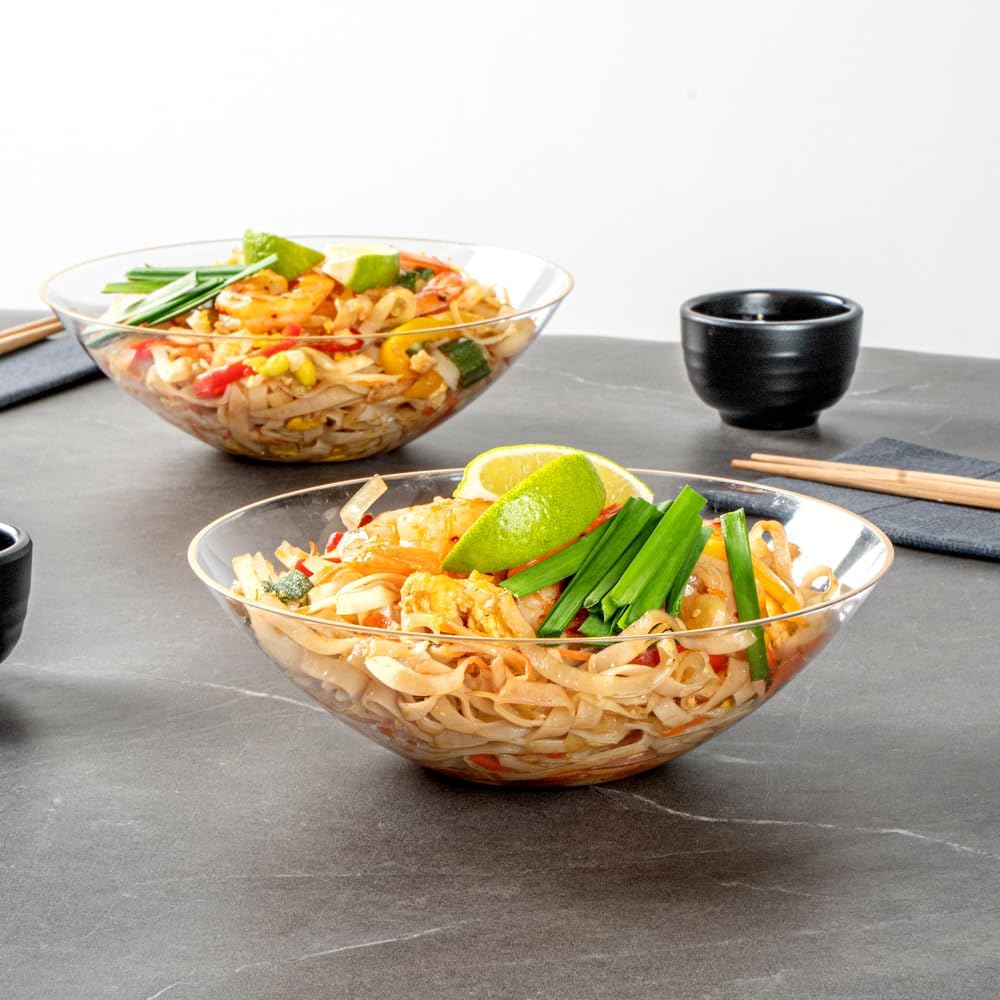 Restaurantware-Moderna 16 Ounce Plastic Bowls, 20 Durable Disposable Salad Bowls - Gold-rimmed, Heavy-duty, Clear Plastic Fancy Bowl, For Warm And Cold Foods, Ideal For Restaurants