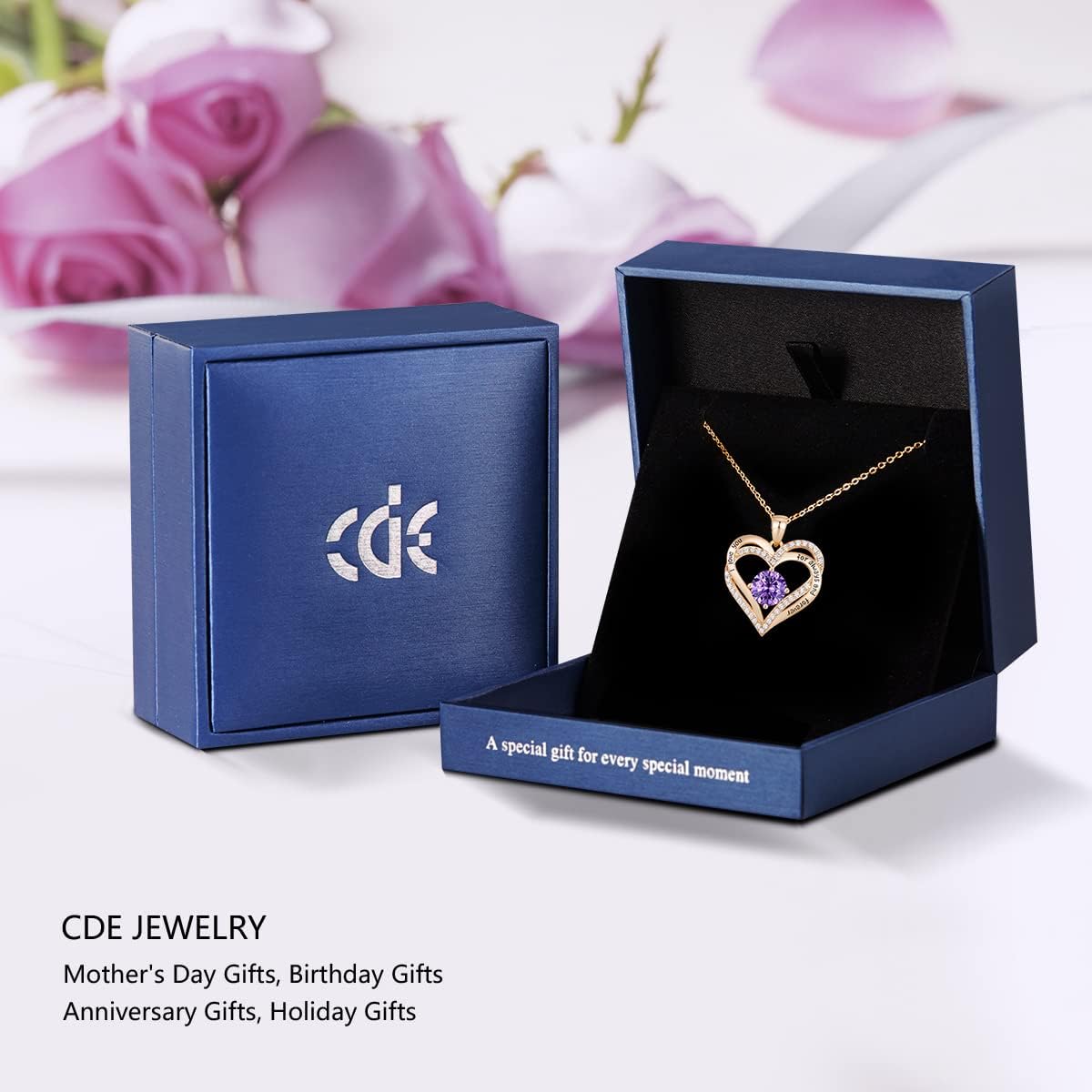 CDE Forever Love Heart Necklaces for Women, Wedding Anniversary, Birthday Mothers Day Christmas Day Gifts for Mom, Mother, Wife, friend, S925 Silver Jewelry with Birthstone Pendant