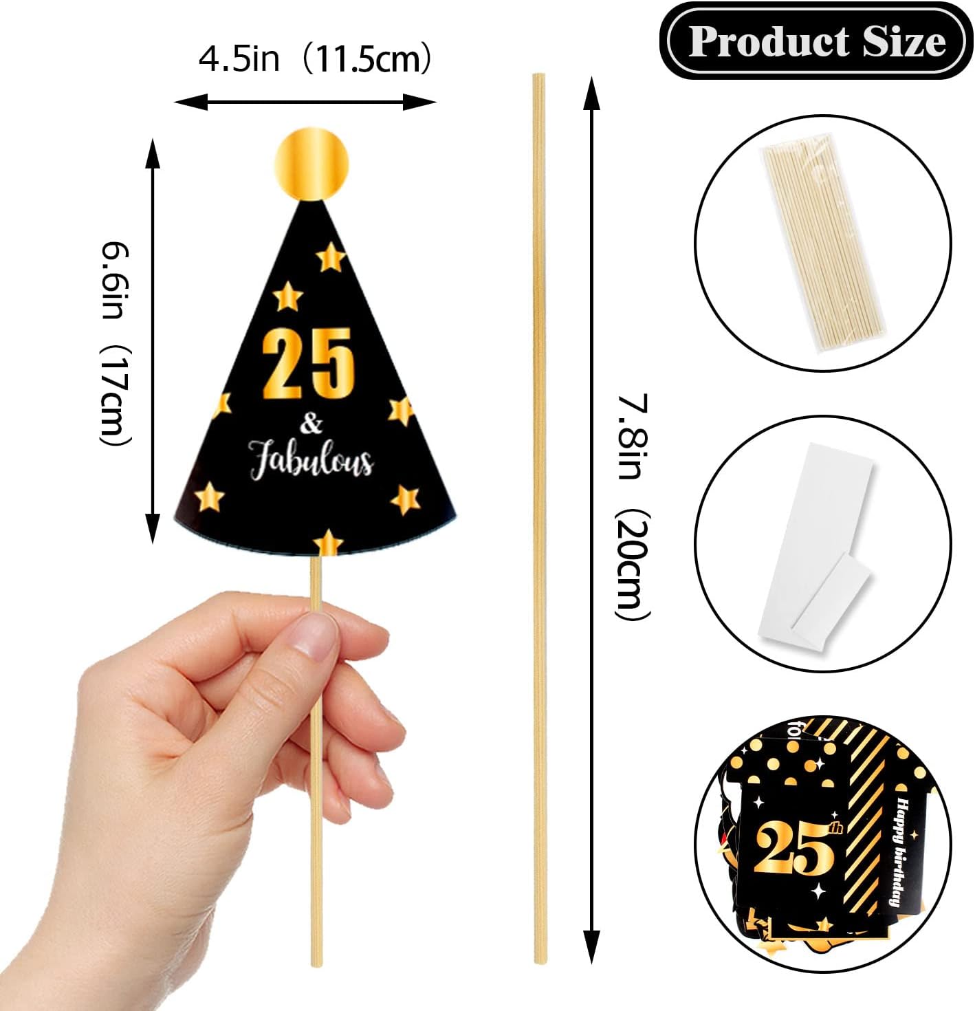 LINGTEER Happy 25th Birthday Party Photo Booth Props,Cheers to 25th Birthday 25th Years Old Bday Party Centerpieces Props Decorations Sign.