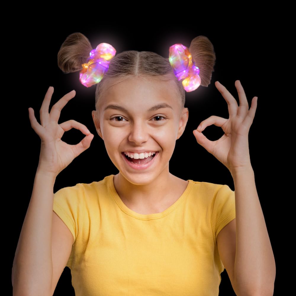 20PCS LED Scrunchies, Light up Women Girls Luminous Hair Strands, Colorful Meteor Yarn Hair Bands with 3 Light Modes, Glow in The Dark for Christmas Carnival Party Supplies