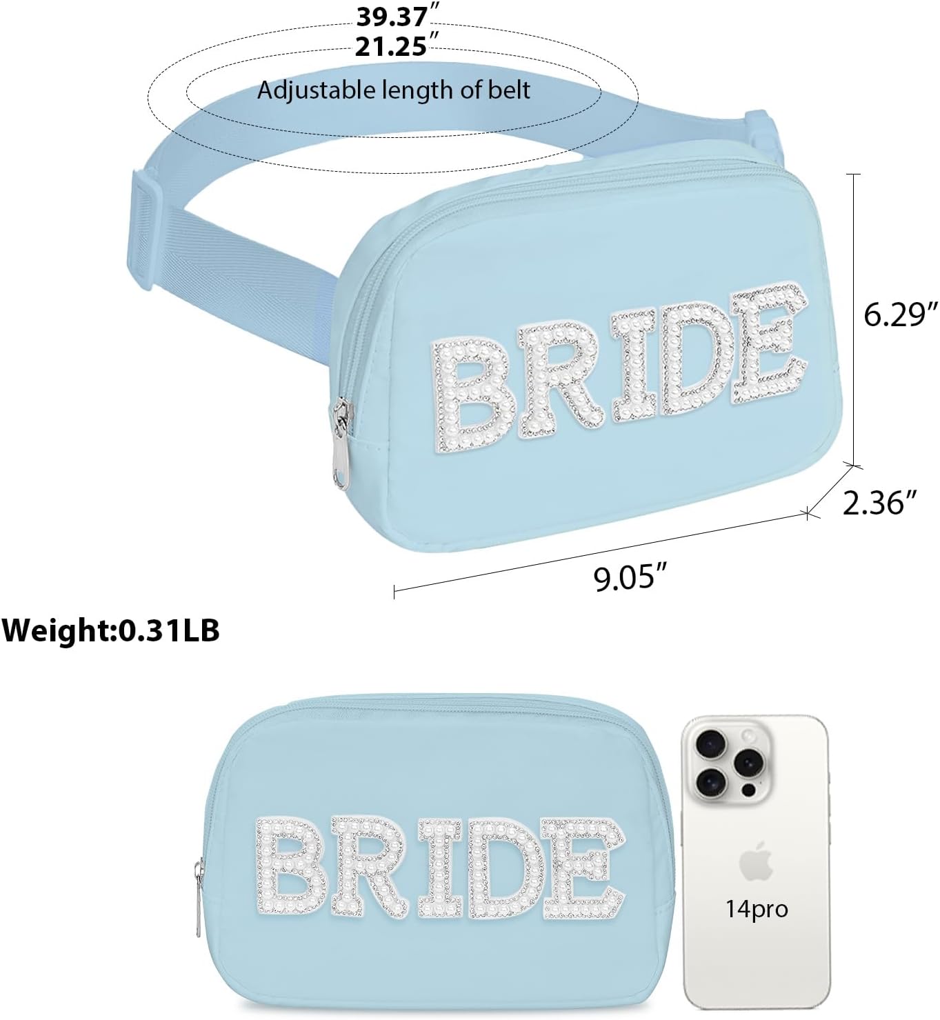 Lamyba Bride to be Gifts, Bridal Shower Gifts, Pearl Patch Bride Fanny Pack for Bachelorette Party Wedding day, Adjustable Strap Waterproof Mrs Crossbody Bag, Blue