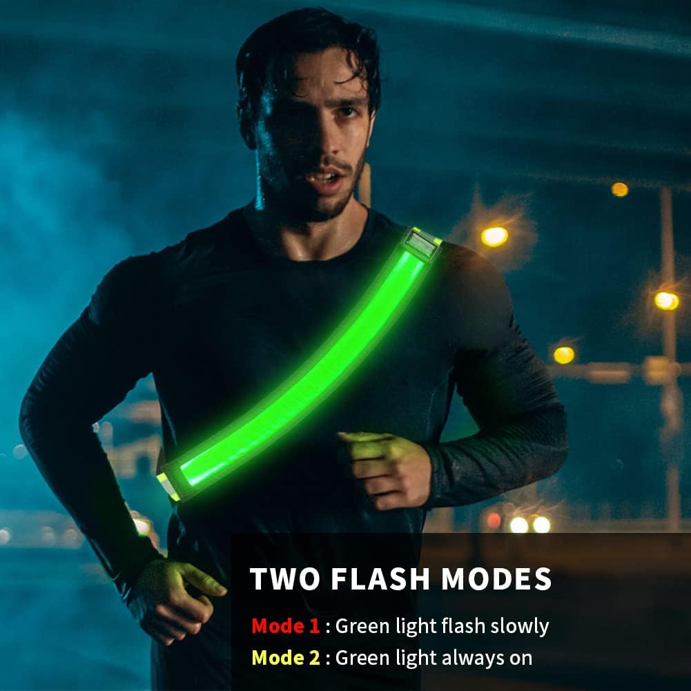 LED Reflective Running Gear,High Visibility Reflective Belt Sash with Safety Light,USB Rechargeable Adjustable Size Night Accessories for Night Outdoor Running
