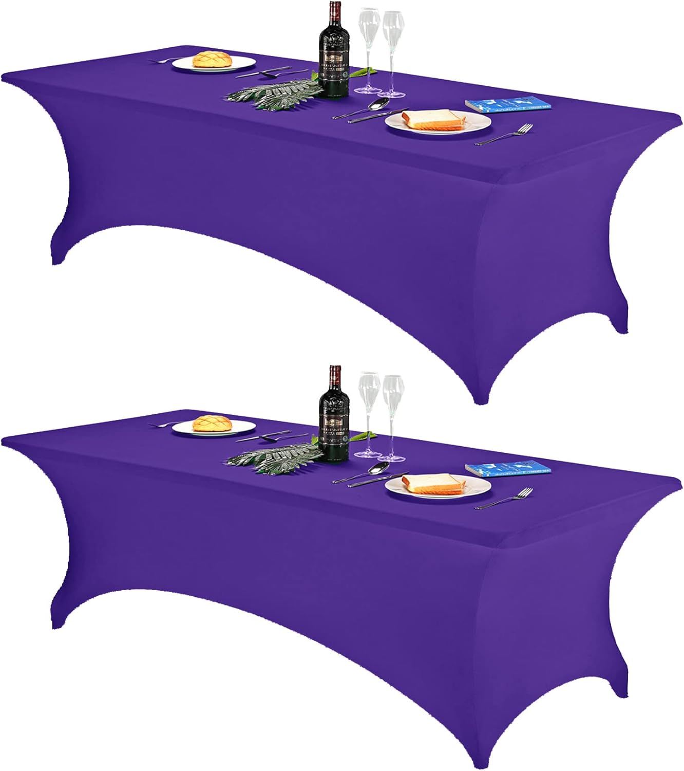 FORLIFE 2Pack Spandex Table Covers，Fitted Tablecloth for Rectangular Tables, Stretch Patio Table Covers, Universal Spandex Table Cover for Wedding, Banquet, Party (8ft, Purple)