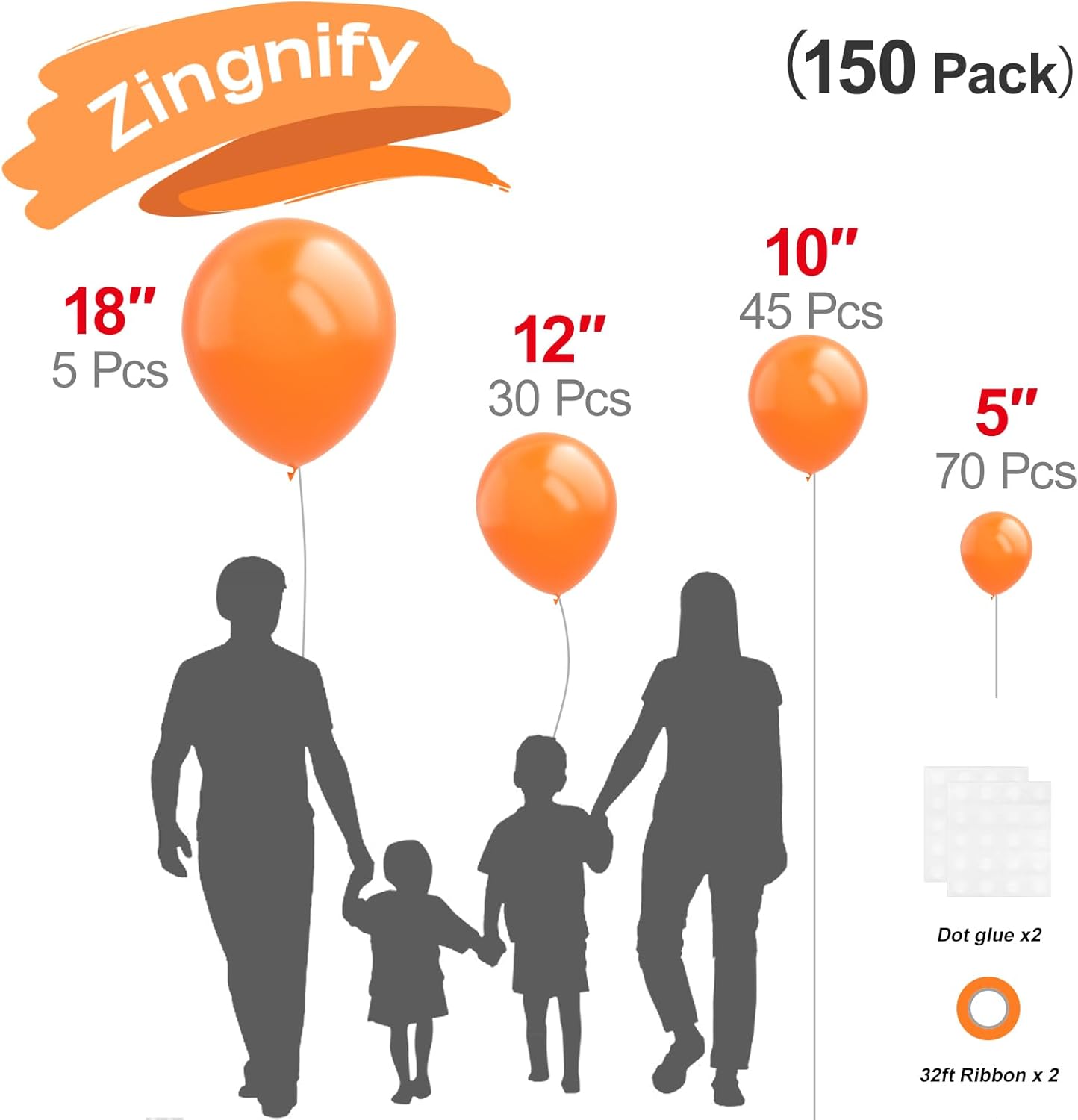 Orange Balloons, 150 pcs Different Sizes Pack of 18 Inch 12 Inch 10 Inch 5 Inch Fall Balloon Arch Kit Garland for Thanksgiving Halloween Little Cutie Baby Shower Birthday Party Decorations