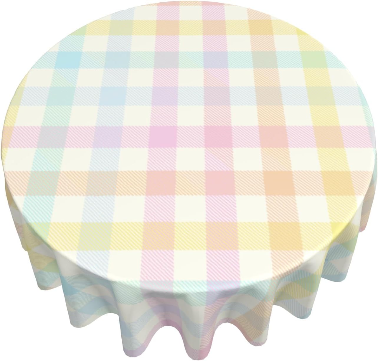 Giwawa 60in Easter Plaids Round Tablecloth Colorful Spring Checkered Circle Table Cover for Kitchen Dining Heat Stain Resistant Washable Table Cloth for Picnic Party Indoor Outdoor Decor