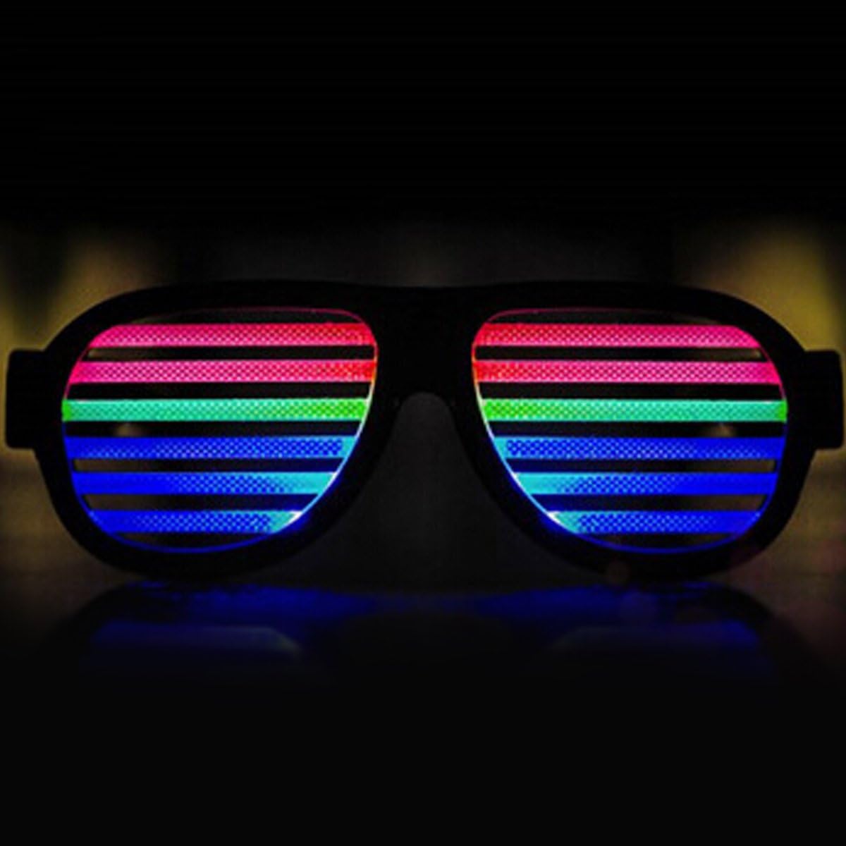 GS GLOWSEEN Light Up Shutter Glasses Sound Reactive - USB Rechargeable Rave Glasses - Black