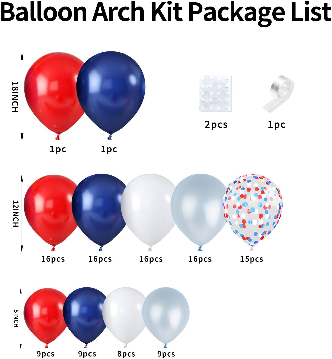 Red and White Balloon Arch Kit - Baseball Balloon Arch with 18/12/5 inch Pearl Light Blue Latex Balloons, Confetti for Birthday, Baby Shower, Independence Day Party