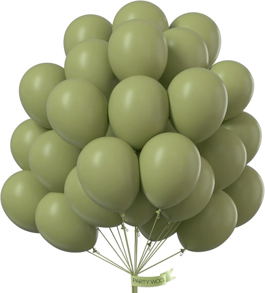 PartyWoo Sage Green Balloons 50 pcs 12 Inch Matte Sage Olive Green Boho Neutral Eucalyptus Latex Helium Balloons for Wedding Baby Shower Gender Reveal Birthday Graduation Party Decorations Green-F11