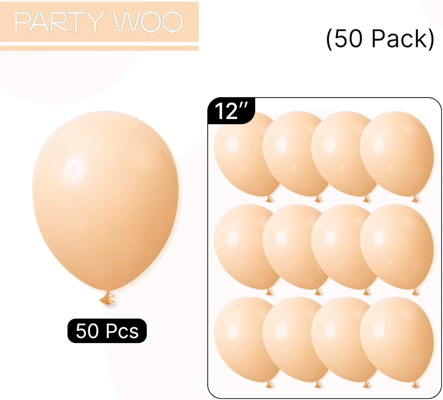 PartyWoo Nude Balloons 50 pcs 12 Inch Beige Apricot Boho Neutral Latex Balloons for Wedding Baby Shower Gender Reveal Graduation Birthday Party Decorations Apricot-F05