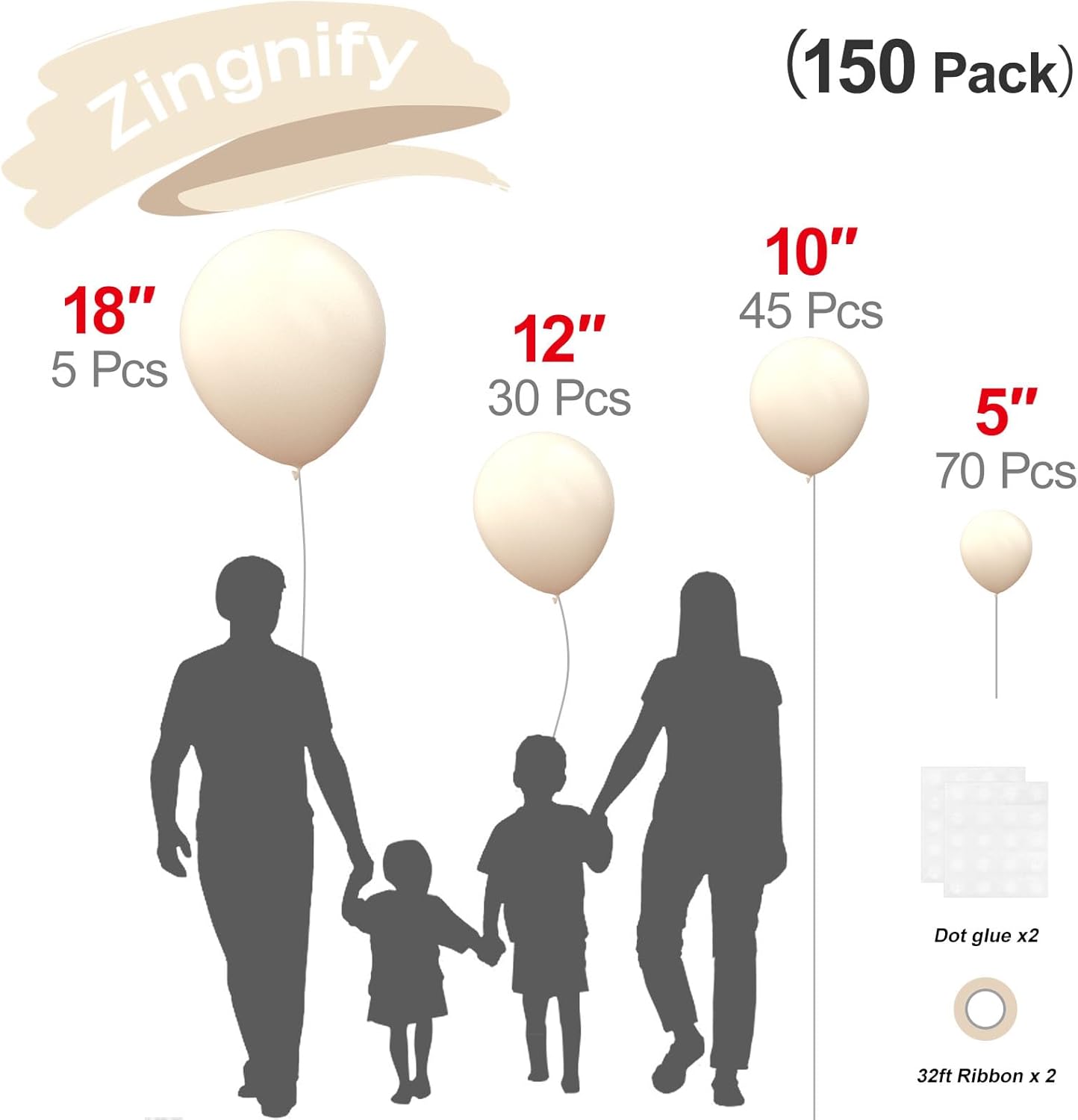 Beige Balloons, 150 pcs Different Sizes Pack of 18 Inch 12 Inch 10 Inch 5 Inch Cream Ivory Balloons for Balloon Garland Balloon Arch as Birthday Party Wedding Decorations