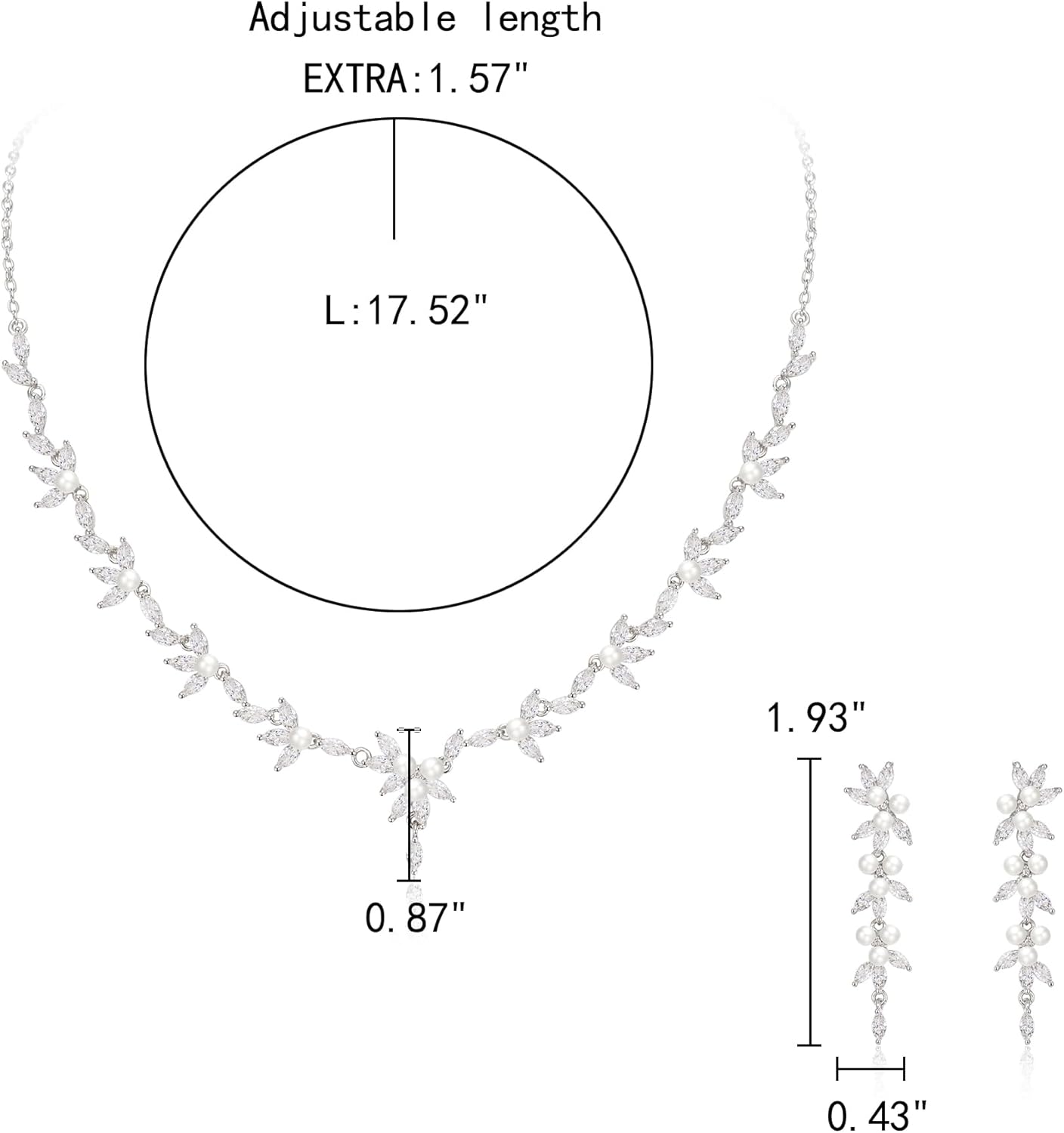 EleQueen Women's Simulated Pearl Wedding Jewelry Set, Cubic Zirconia Marquise Floral Bridal Necklace Earrings Bracelet Sets