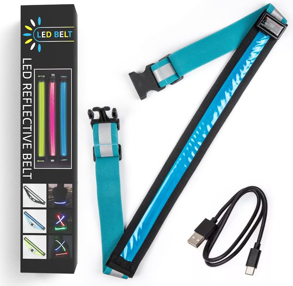 LED Reflective Running Gear,High Visibility Reflective Belt Sash with Safety Light,USB Rechargeable Adjustable Size Night Accessories for Night Outdoor Running