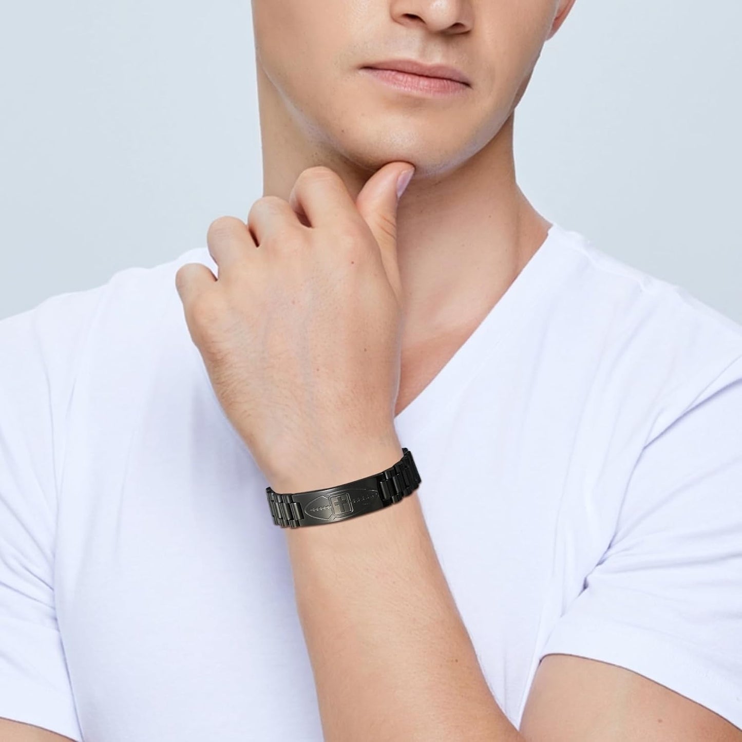 Football Gifts for Men Boys Youth Junior Coach Team Kids Player Football Bracelet Party Favors Accessories Religious Christian Bible Adjustable Stainless Steel Jewelry Gifts