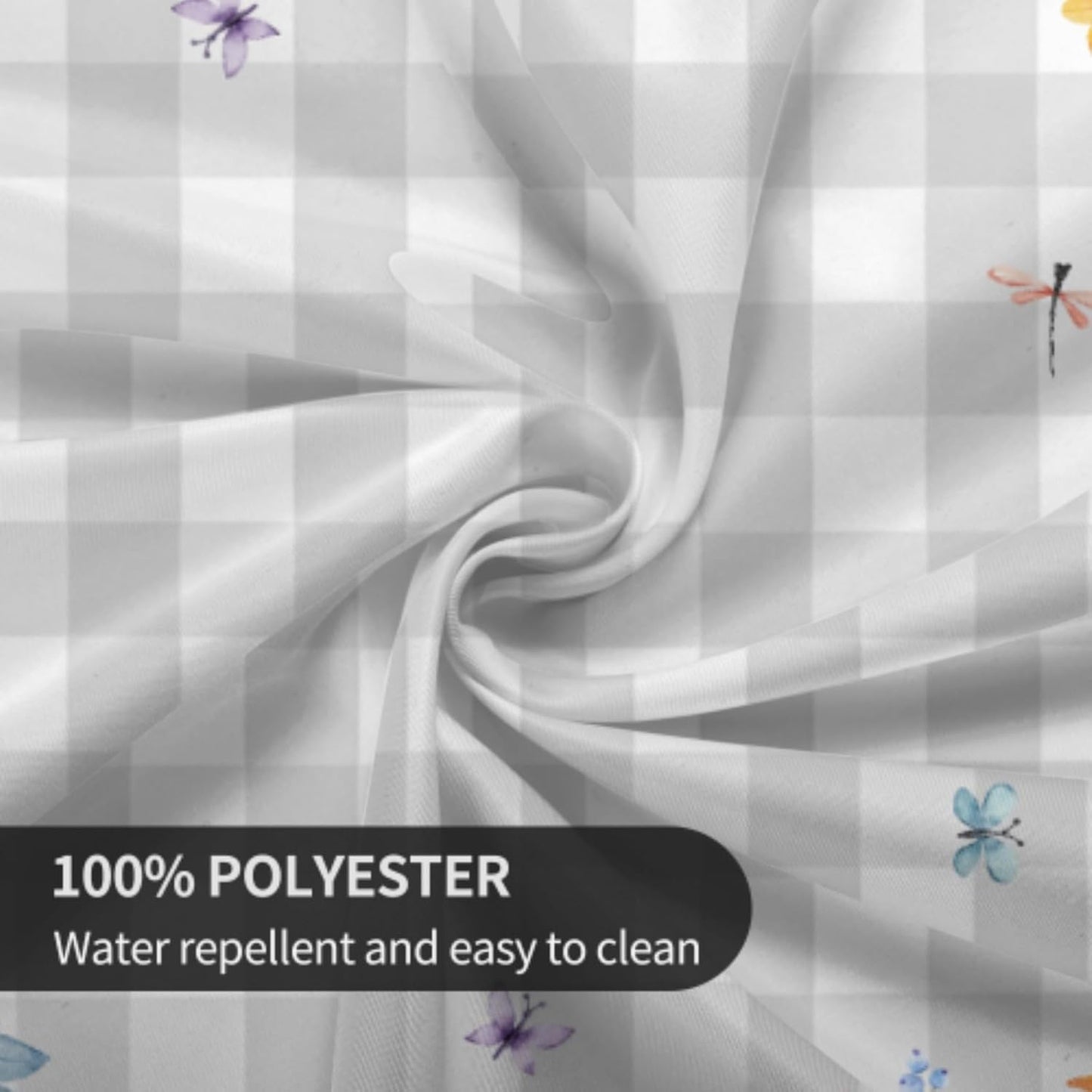 Giwawa Spring Floral Tablecloth Round 60 Inch Watercolor Summer Flower Table Cover with Grey Buffalo Plaids Wildflower Butterfly Table Cloth Polyester Heat Resistance for Kitchen Dining Camping Decor