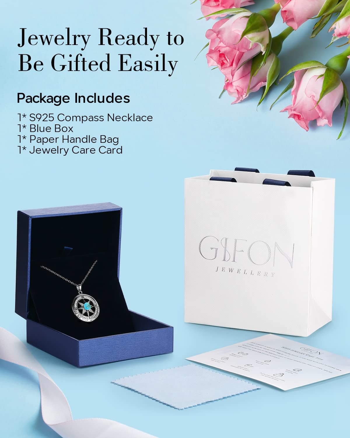 S925 Necklace Gift for Wife |Compass Jewelry |Women Anniversary |Sterling Silver |Girlfriend Birthday Gifts for Her Valentines |I'd be Lost without You |Jewel 18K Gold