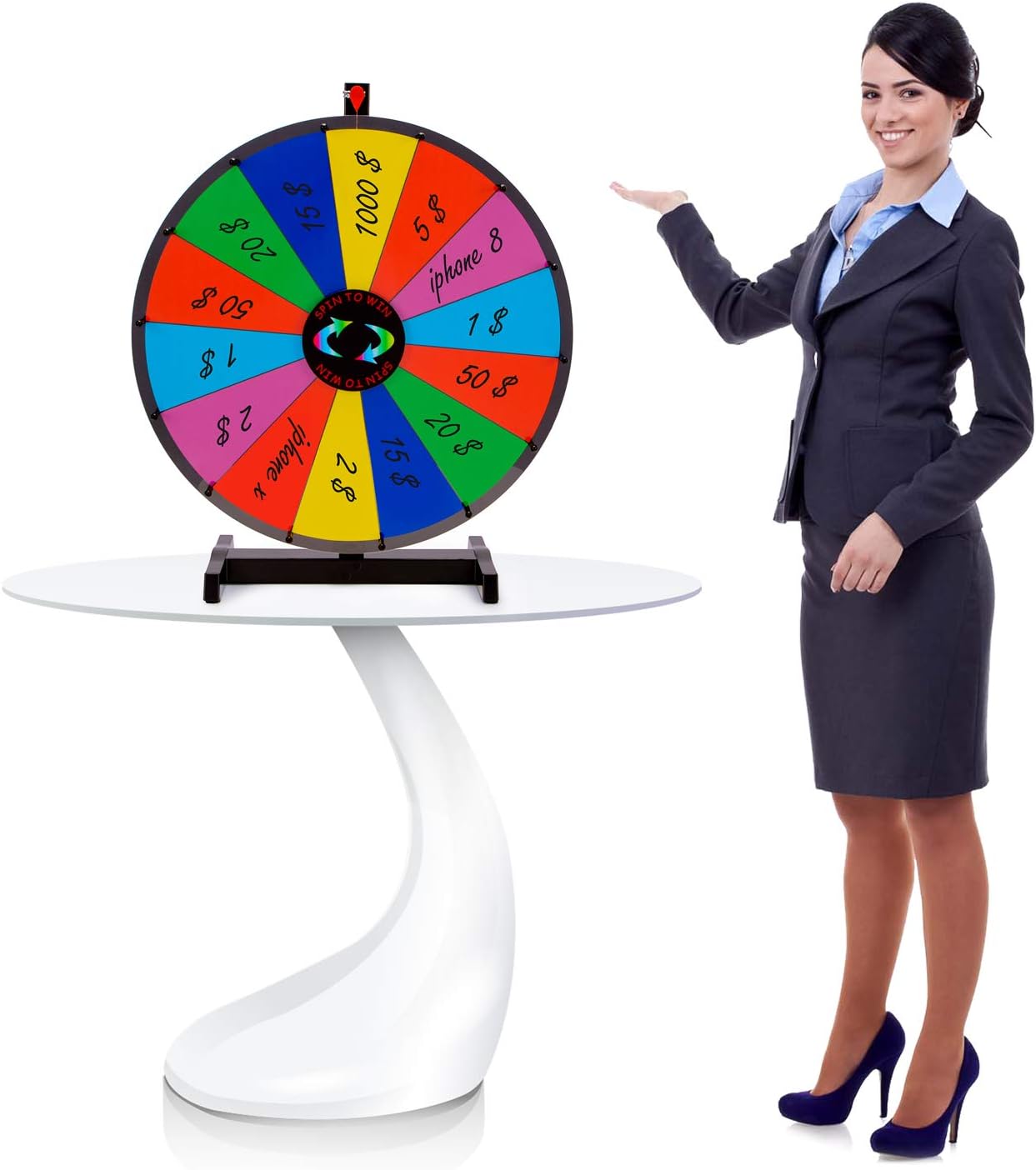 24 Inch Heavy Duty Spinning Prize Wheel - 14 Slots Color Tabletop Roulette Wheel of Fortune - Spin the Wheel with Dry Erase Marker and Eraser Win - Spinner Wheel Game for Carnival and Trade Show