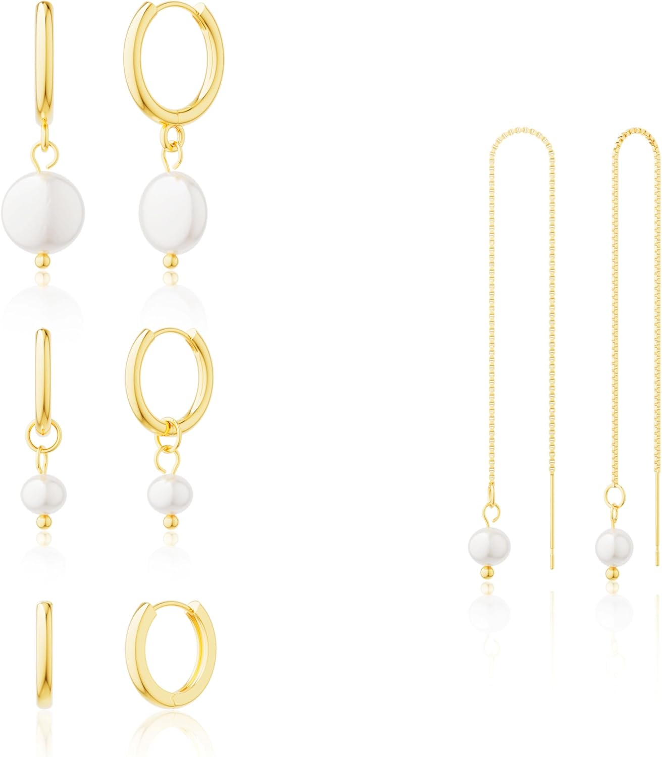 Moodear Gold Earrings for Women No Tarnish - Trendy 14K Gold Plated Pearl Hoop Studs Chain Earrings Stacks for Women Wedding Jewelry Gift