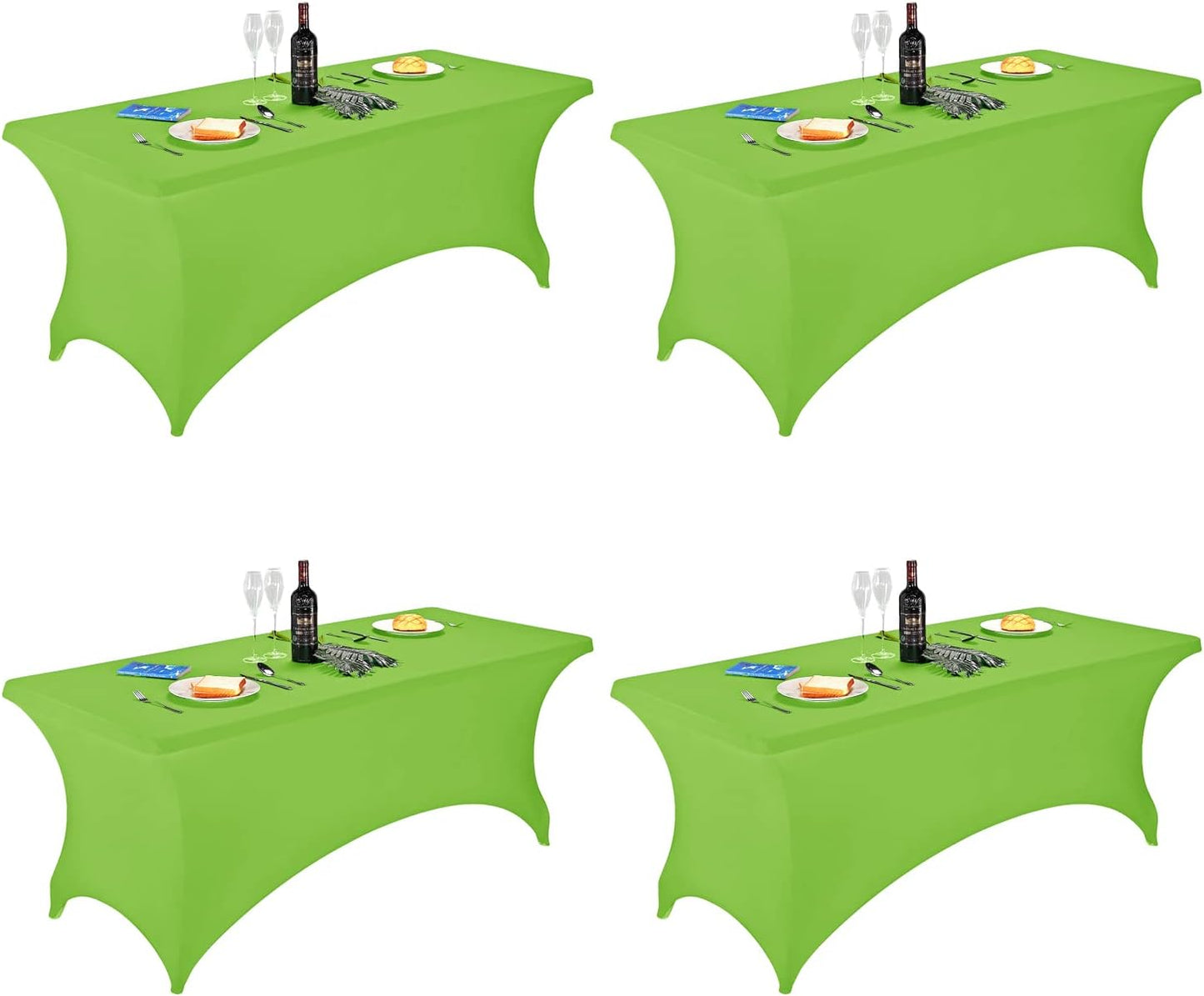 FORLIFE 4Pack Spandex Table Covers，Fitted Tablecloth for Rectangular Tables, Stretch Patio Table Covers, Universal Spandex Table Cover for Wedding, Banquet, Party (6ft, Apple Green)