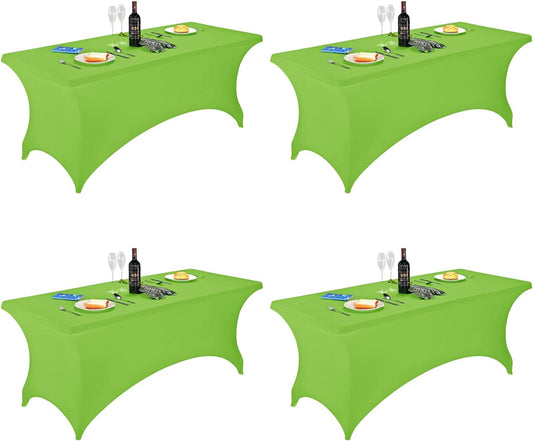 FORLIFE 4Pack Spandex Table Covers，Fitted Tablecloth for Rectangular Tables, Stretch Patio Table Covers, Universal Spandex Table Cover for Wedding, Banquet, Party (6ft, Apple Green)