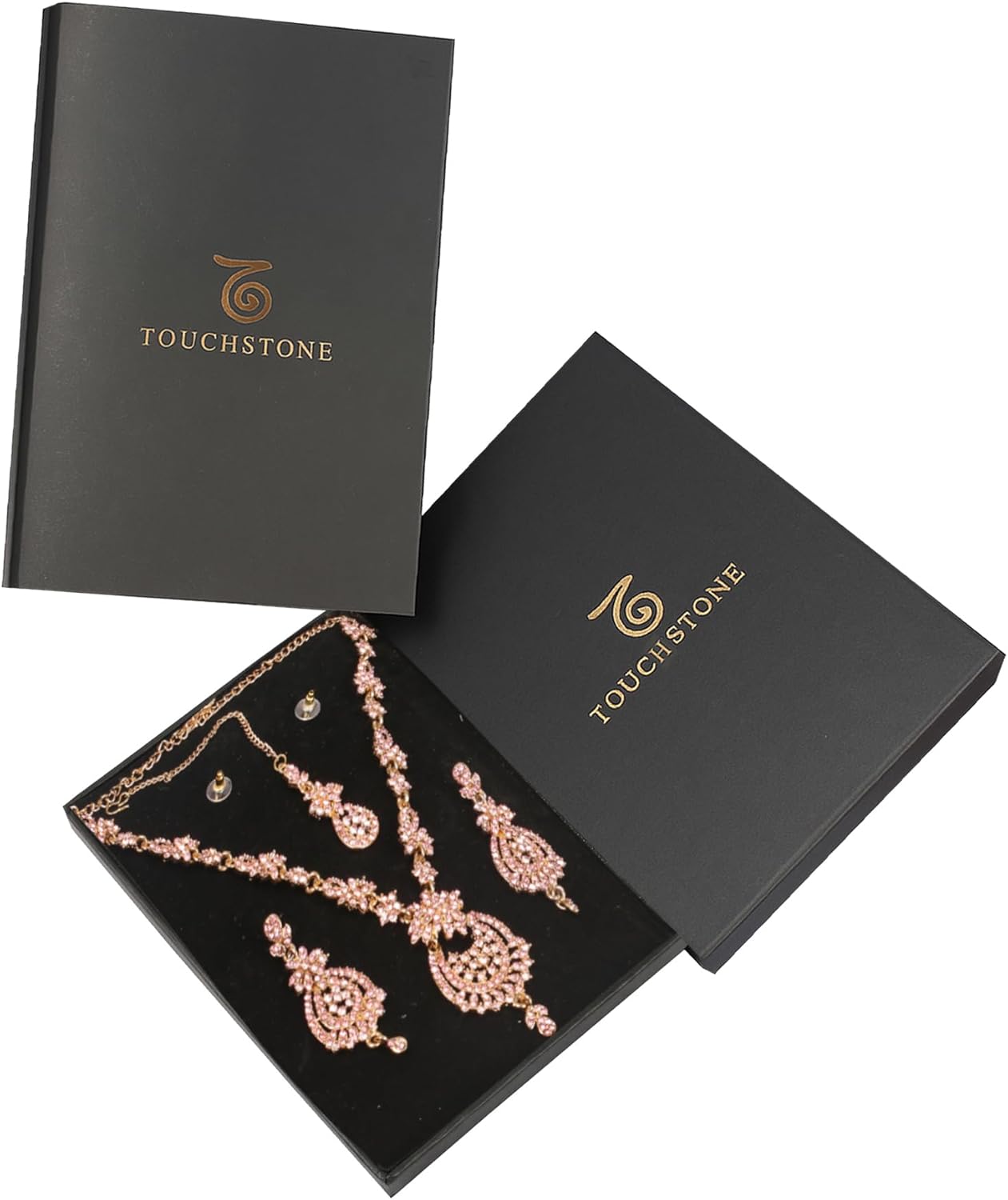 Touchstone Indian jewelry sets for women maang tikka wedding guest gold necklace bollywood jewellery set pageant elegant prom bride accessories western crystal chunky rhinestone necklaces