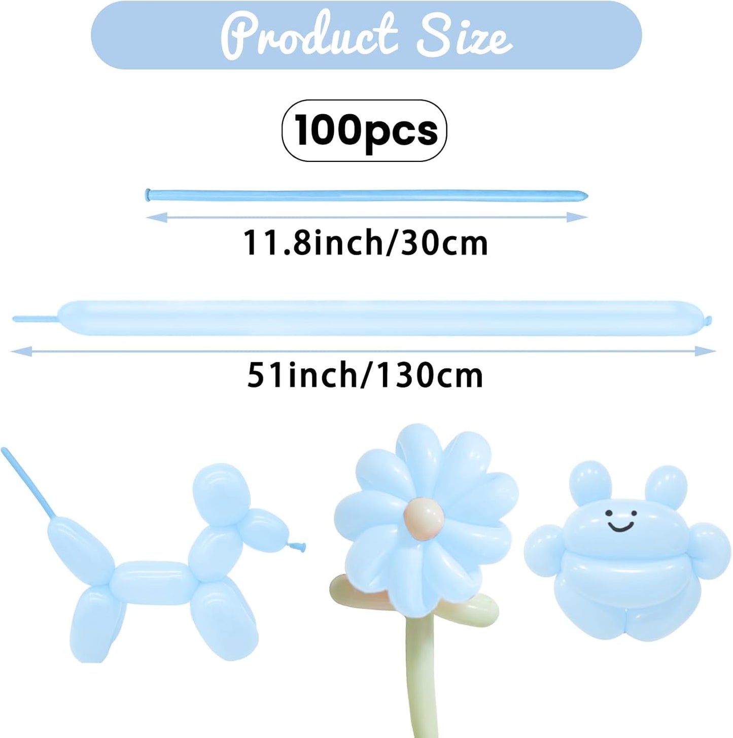 100Pcs Pastel Blue 260 Balloons, Skinny Long Balloon for Tying Balloon Arch, Twisting Ballons Animal Balloons Birthday Party Wedding Festival Decorations