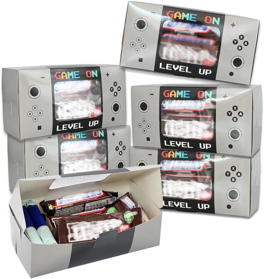 Shescrzionu Video Game Party Favors Boxes 12 PCS-Perfect Party Favor Boxes with Window,Game On Birthday Decorations Video Game Birthday Decorations,Game Bags,Video Game Gifts Aa07