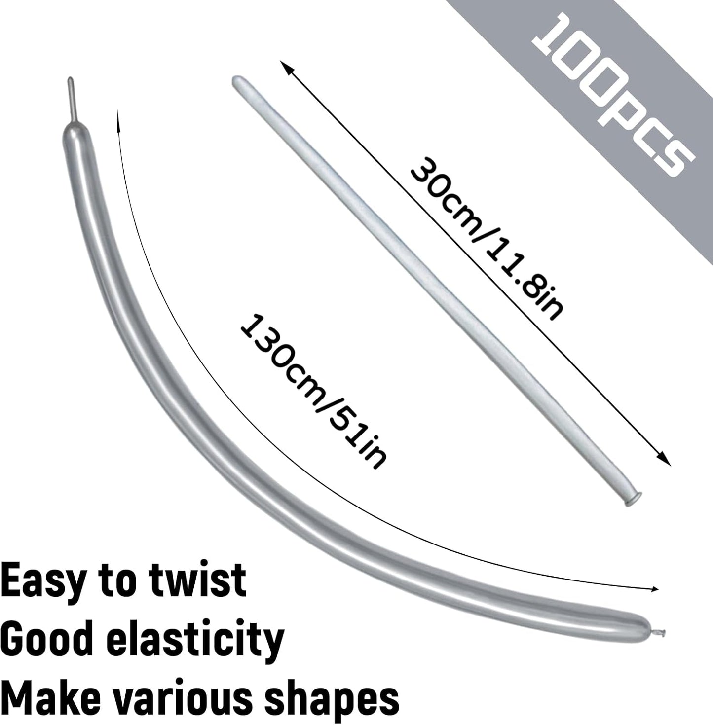 100Pcs 260 Balloons Metallic Silver Long Balloons for balloon animals, silver Skinny Latex Twisting Balloon for Animals Modeling Christmas Birthday Wedding Party Decorations.(Sliver)