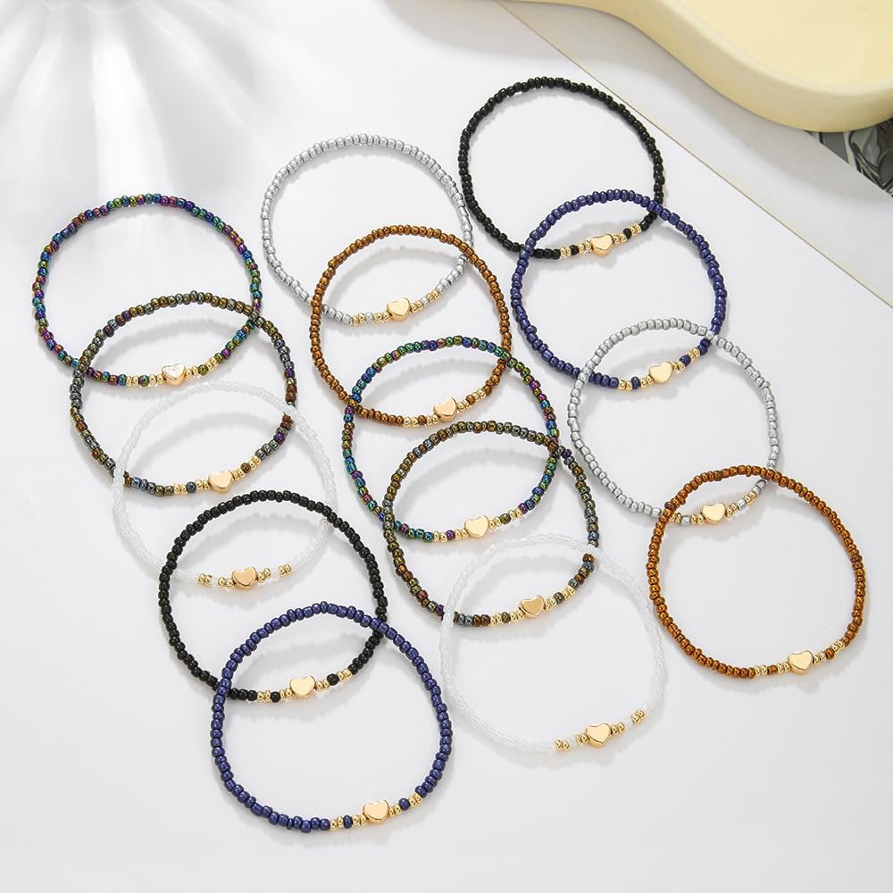 Friendship Bracelets Boho Stackable Bracelets for Women Surfer Heishi Clay Bead Bracelets Stretch Preppy Bracelets Colorful Boho Bracelets for Women