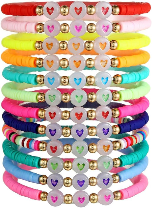 Friendship Bracelets Boho Stackable Bracelets for Women Surfer Heishi Clay Bead Bracelets Stretch Preppy Bracelets Colorful Boho Bracelets for Women