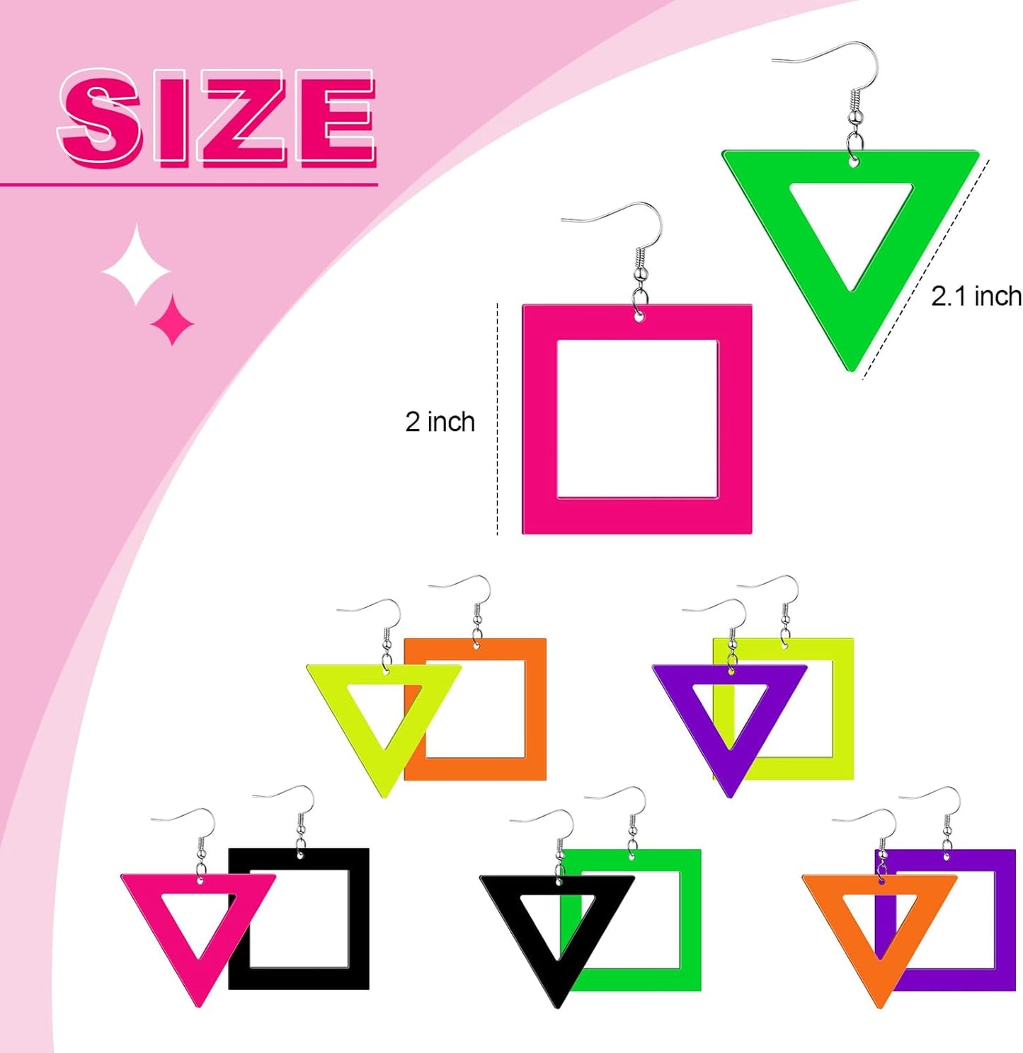 Yinkin 6 Pairs 80s 90s Neon Earrings Lightning Earrings for Women Halloween Costume Party Dancing Glow Party Accessory