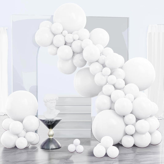 PartyWoo White Balloons 140 pcs Different Sizes Pack of 18 12 10 5 Inch Matte White Latex Balloon Arch Kit Garland for Wedding Bridal Graduation Baby Shower Birthday Party Decorations White-Y13