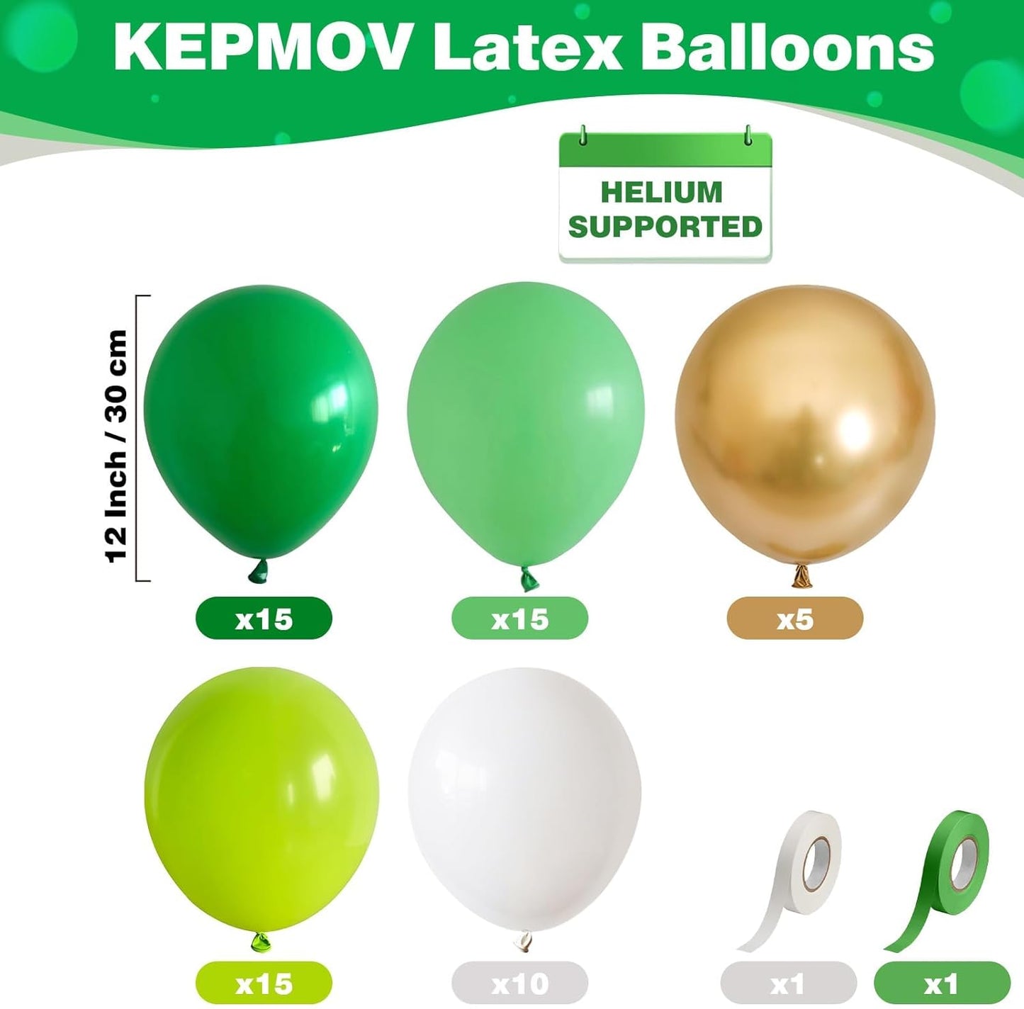 Green and Gold Balloons, 60 pcs 12 inch Different Shades Green and Metallic Gold Balloons, Helium Latex Balloon Set for Jungle Safari Birthday, Graduation, Wedding, St. Patrick’s Day Party Decoration
